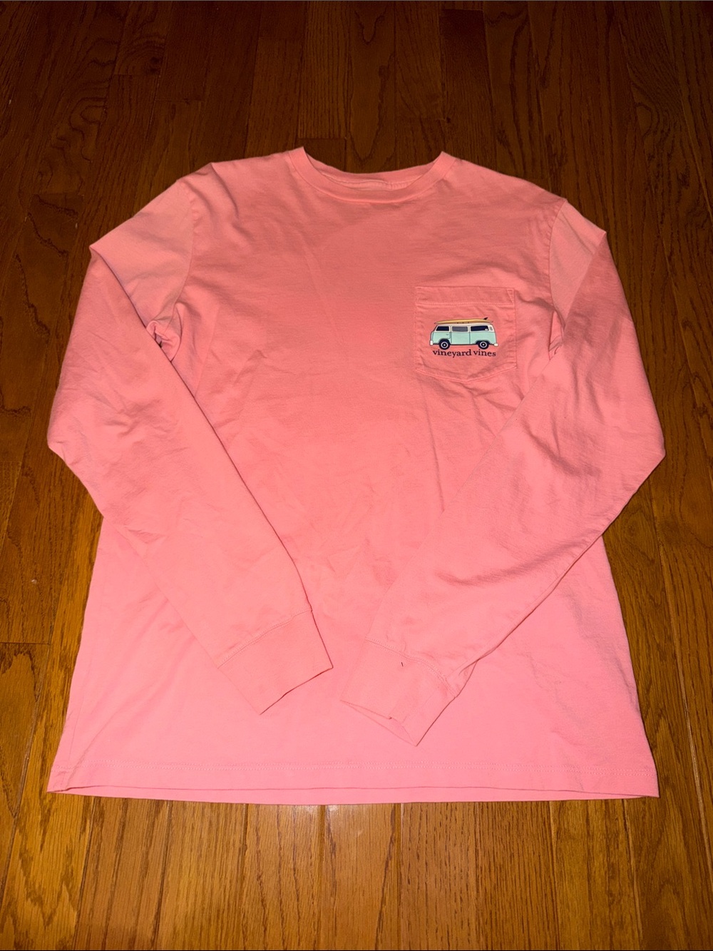 Vineyard Vines Pink Long-Sleeve Pocket Tee with Van Logo